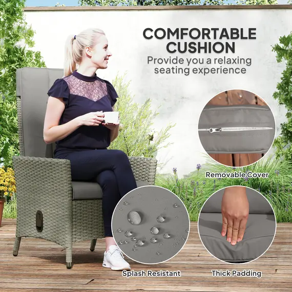 Buy 105°-150° Reclining Rattan Chair - Grey, 6 image
