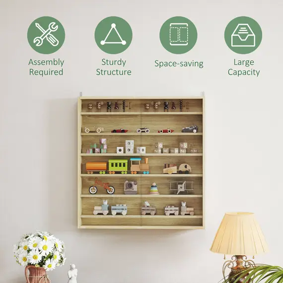 Buy Six Shelf Display Cabinet, with Glass Doors - Oak, 6 image