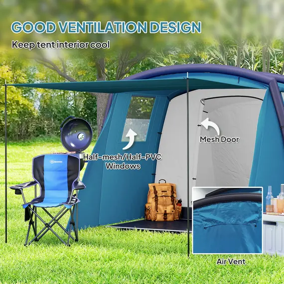 Buy Inflatable 3-4 Man Tunnel Tent w/ Air Pump, Living Area & Vestibule, Waterproof Family Camping Air Tent w/ Sewn In Groundsheet & Removable Footprint for Camping, Hiking, Blue, 7 image
