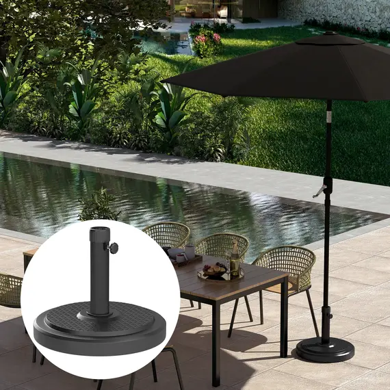 Buy Outsunny 22kg Garden Parasol Base, Round HDPE Sun Umbrella Base, Heavy Duty Outdoor Umbrella Stand for 38mm or 48mm Outdoor Umbrella Poles, Black, 7 image