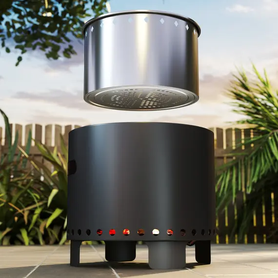 Buy Smokeless Steel Fire Pit, with Poker - Grey, 8 image