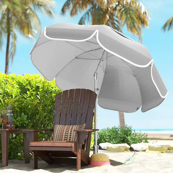 Buy Beach Umbrella Portable with Sand Anchor, Carry Bag, Adjustable Height & Tilt, UPF50+ UV Protection, Grey, 9 image