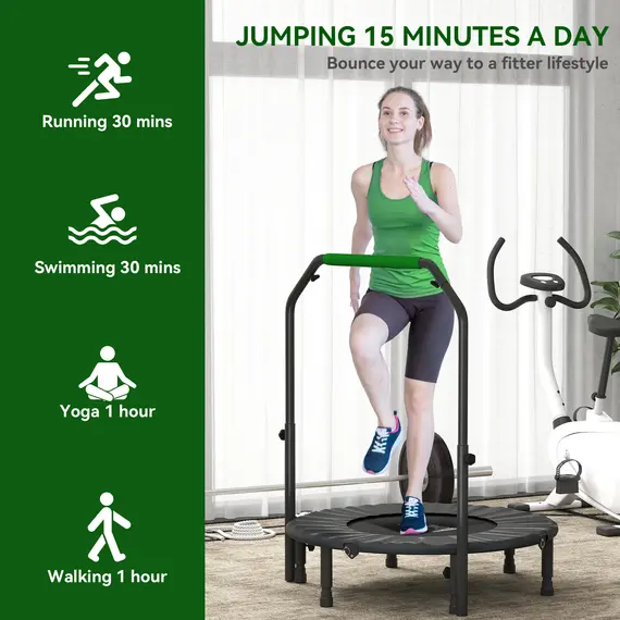 Buy 40" Foldable Mini Fitness Trampoline, with Adjustable Foam Handle, Green, 7 image
