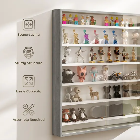 Buy Six Shelf Display Cabinet, with Glass Doors - Graphite Wood Effect, 6 image