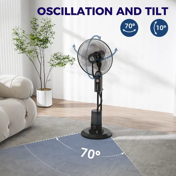 Buy Pedestal Fan with Water Mist Spray, Spray Misting Fan with 70° Oscillation, Tilt Head, 3 Speeds, 3 Modes, Adjustable Mist, 3.2L Water Tank, for Home, 120 cm, 6 image