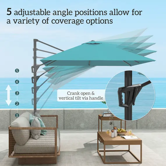 Buy Outsunny Patio Offset Parasol Umbrella - Blue, 5 image