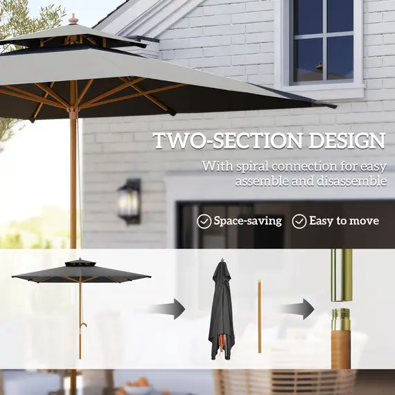 Buy Outsunny 3 m Square Garden Parasol - Black, 7 image