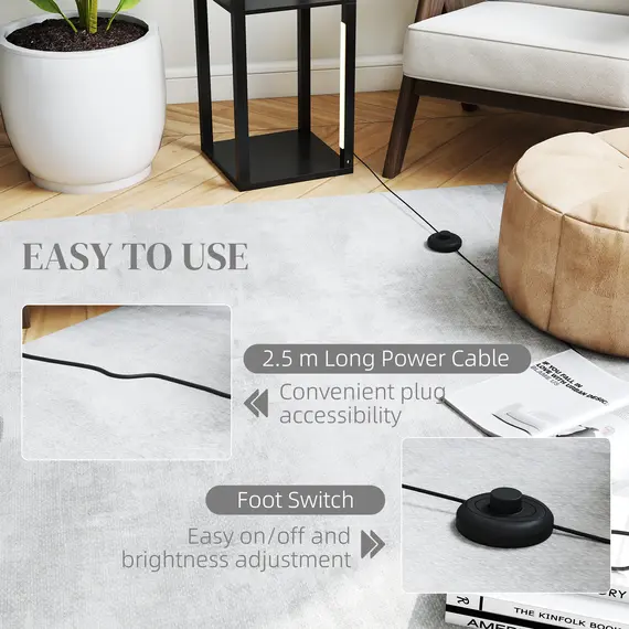 Buy LED Floor Lamp with Shelves, Modern Dimmable Standing Lamp with 3 Brightness Levels and Foot Switch for Living Room, Bedroom, Office, Black, 7 image