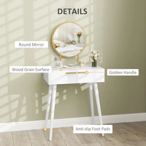 Buy Elegant Dressing Table, with Round Mirror, 60 x 40 x 123 cm - White, 4 image