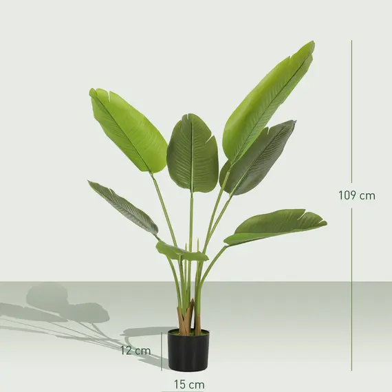 Buy 109cm Artificial Bird of Paradise Plant, Faux Banana Leaf Tree with PEVA Leaves and Flocking, Decorative Palm Tree in Pot for Home Office Decor, Green, 3 image
