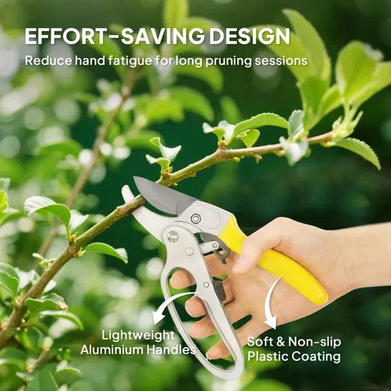 Buy Garden Secateurs, Pruning Shears Heavy Duty with Sharp SK5 Blade, Bypass Pruners with Safety Lock, 8", Yellow, 5 image