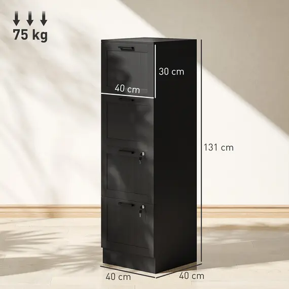 Buy 4 Drawer Filing Cabinet with Lock, Office Storage Cabinet with Adjustable Hanging Bars for A4 Letter Size Files, Black, 3 image
