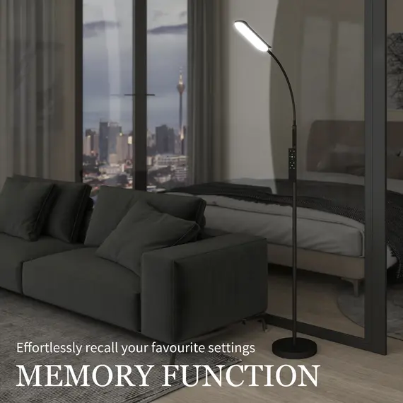 Buy HOMCOM LED Floor Lamp, Standing Lamp with Remote & Touch Control, Stepless Dimmable Colours Temperature & Brightness, 360° Adjustable Gooseneck, 1 Hour Timer, Memory Function for Living Room, Black, 5 image