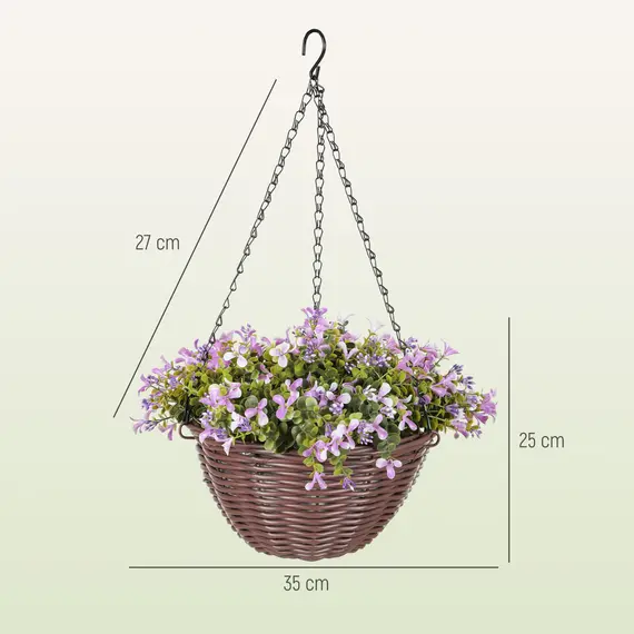 Buy Artificial Flowers in Basket Set of 2, Artificial Hanging Baskets with 75 Leaves and 15 Flowers in Pot, Decorative Plant for Home Office Decor, Purple, 3 image