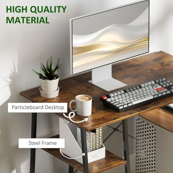 Buy Industrial-Style Work Desk, with Shelves - Brown/Black, 5 image