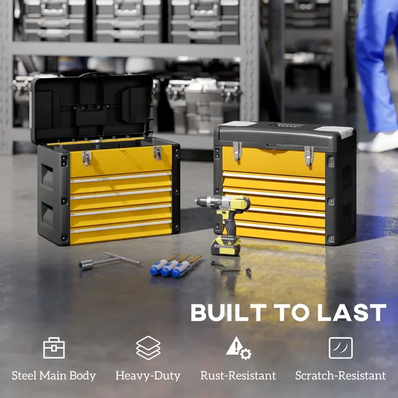 Buy 4 Drawers Large Toolbox - Yellow, 5 image