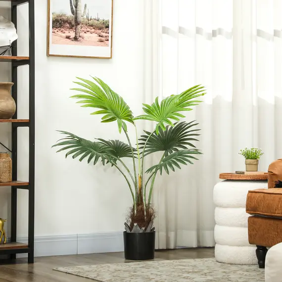 Buy 94cm Artificial Palm Tree, Decorative Artificial Plant with Lifelike PEVA Leaves and Coconut Coir, Fake Tree with Plastic Pot and Flocking for Home Office Decor, Green, 7 image