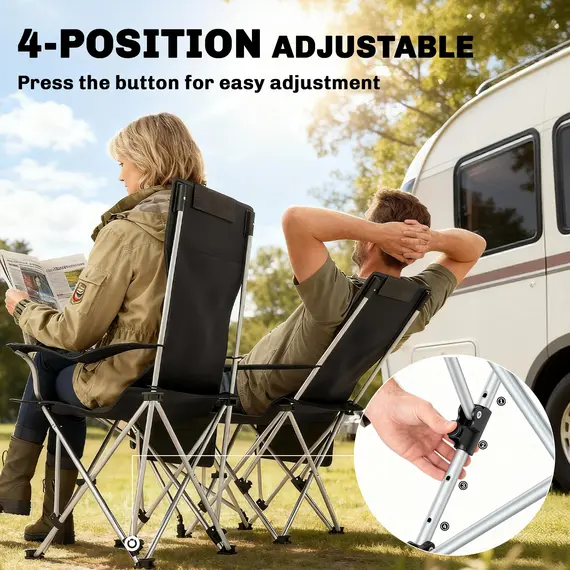 Buy Set of 2 Reclining Folding Camping Chair w/ Detachable Footrest, Storage Bag, Cup Holder & Headrest, Lightweight Portable Camp Chair for Beach, Picnic, Orange and Black, 4 image