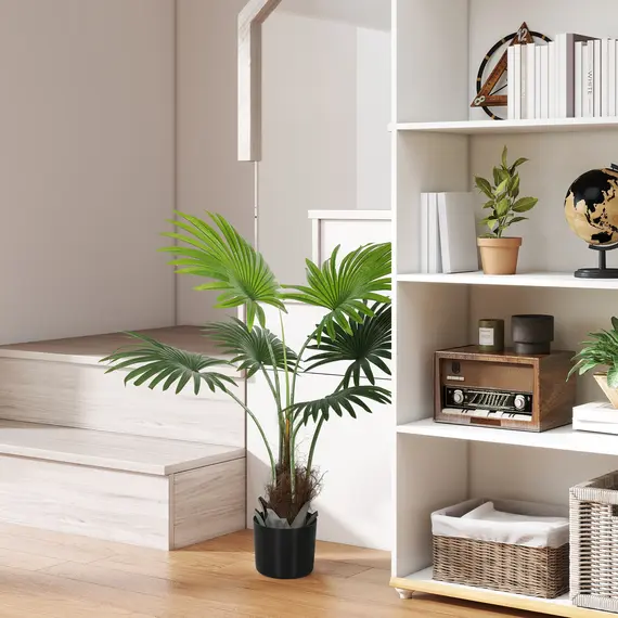 Buy 94cm Artificial Palm Tree, Decorative Artificial Plant with Lifelike PEVA Leaves and Coconut Coir, Fake Tree with Plastic Pot and Flocking for Home Office Decor, Green, 2 image