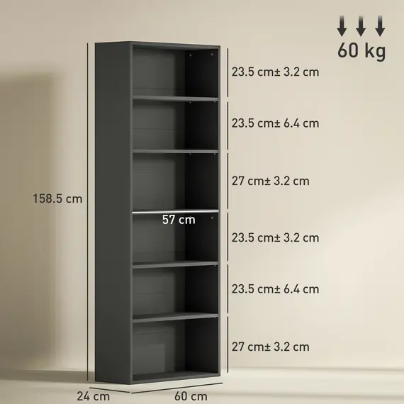 Buy Six Shelf Bookcase - Black, 3 image