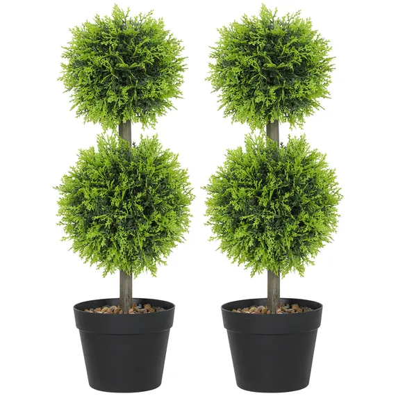 Buy Set of 2 Decorative Artificial Trees, Topiary Ball-shaped Boxwood Trees in Pot, Fake Plants for Home Indoor outdoor Decor, 60cm, 2 Tree Balls