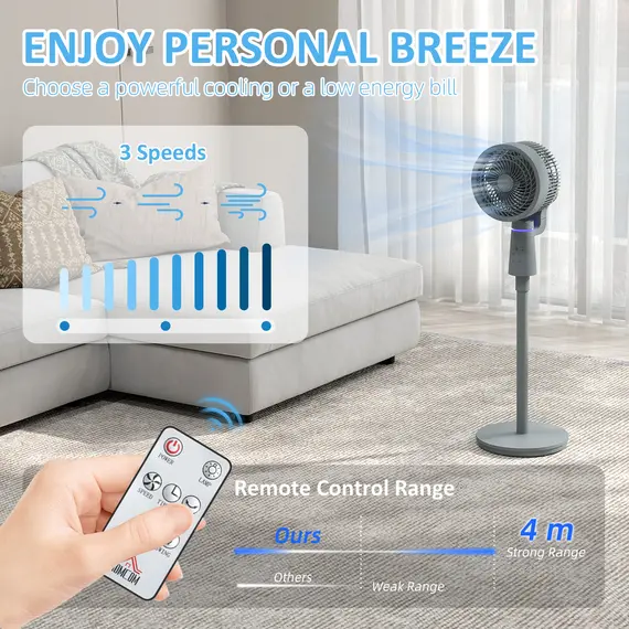 Buy Pedestal Air Circulation Fan with Oscillating, Light Off, Grey, 7 image