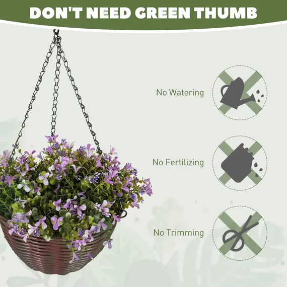 Buy Artificial Flowers in Basket Set of 2, Artificial Hanging Baskets with 75 Leaves and 15 Flowers in Pot, Decorative Plant for Home Office Decor, Purple, 5 image
