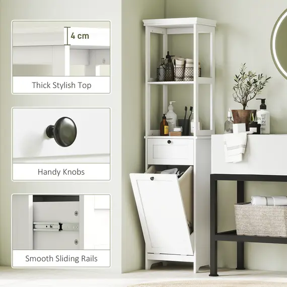 Buy Tall Bathroom Cabinet, with Laundry Basket - White, 7 image