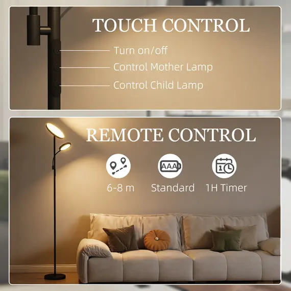 Buy LED Floor Lamp for Living Room, Stepless Dimmable Standing Lamp, Mother and Child Uplighter with Reading Light, 4 Scene Modes, 2700K-6500K Colour Temps, 4 Brightness Levels, Remote Control, 6 image