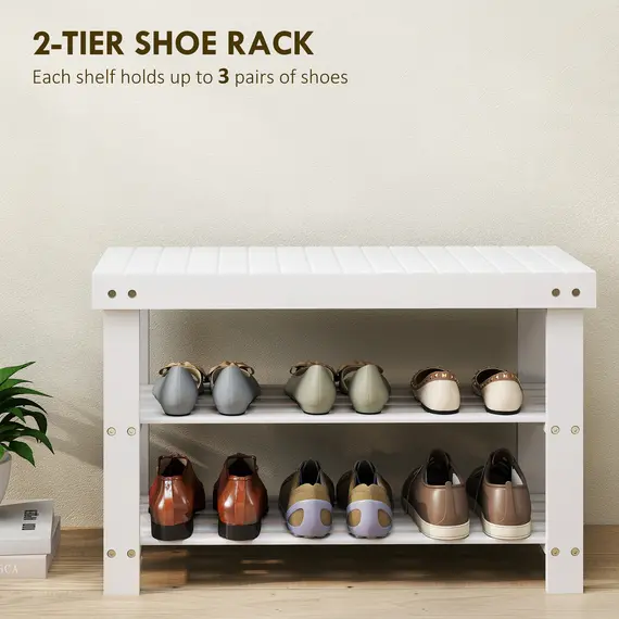 Buy Two Shelf Bamboo Shoe Storage Bench - White, 4 image