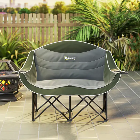 Buy Double Camping Chair for Adults with Armrests, Heavy Duty Oversized Padded Folding Chair with Carry Bag, Cup Holders for Outdoor Hiking Picnic Camping Fishing, 250kg Capacity, Green, 8 image