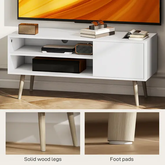 Buy TV Stand up to 55 Inches, TV Unit with Open Shelves and Cable Holes - White, 6 image
