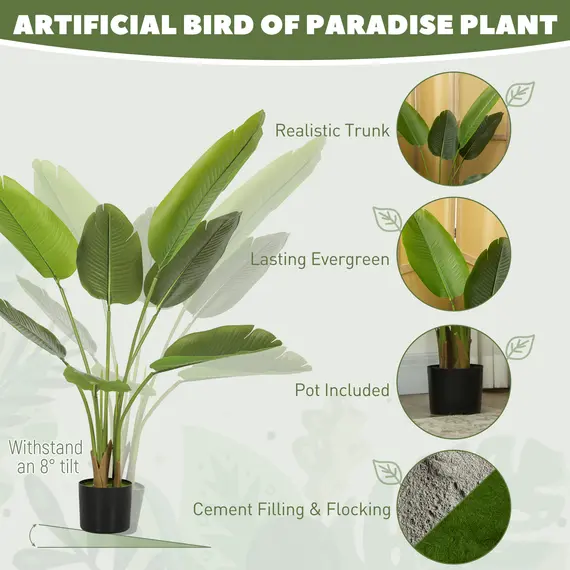 Buy 109cm Artificial Bird of Paradise Plant, Faux Banana Leaf Tree with PEVA Leaves and Flocking, Decorative Palm Tree in Pot for Home Office Decor, Green, 4 image