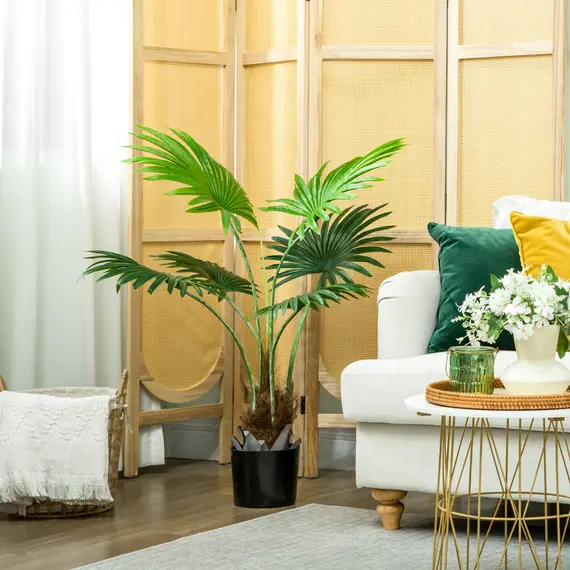 Buy 94cm Artificial Palm Tree, Decorative Artificial Plant with Lifelike PEVA Leaves and Coconut Coir, Fake Tree with Plastic Pot and Flocking for Home Office Decor, Green, 9 image