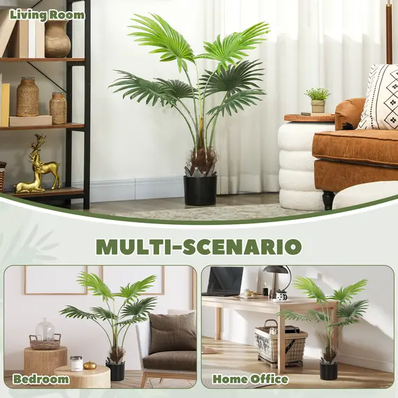 Buy 94cm Artificial Palm Tree, Decorative Artificial Plant with Lifelike PEVA Leaves and Coconut Coir, Fake Tree with Plastic Pot and Flocking for Home Office Decor, Green, 5 image