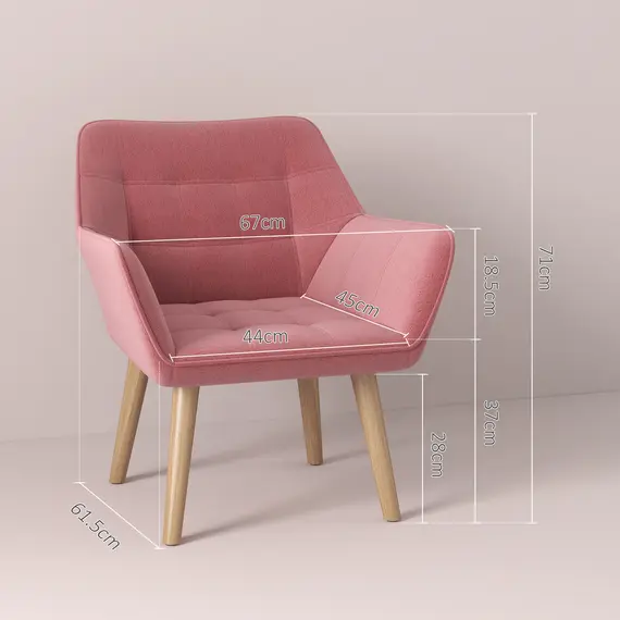 Buy Set of 2 Accent Chair, Arm Chair with Slanted Back, Thick Padding and Rubber Wooden Legs for Living Room, Pink, 3 image