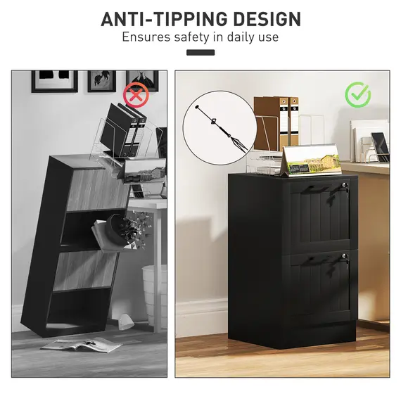 Buy 2 Drawer Filing Cabinet with Lock, Office Storage Cabinet with Adjustable Hanging Bars for A4 Letter Size Files, Black, 7 image