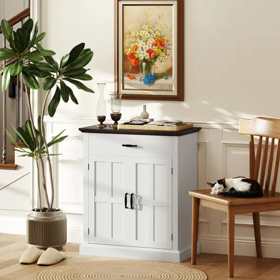 Buy Farmhouse Sideboard with 3 cm Thick Top 2 Barn Doors - White, 8 image