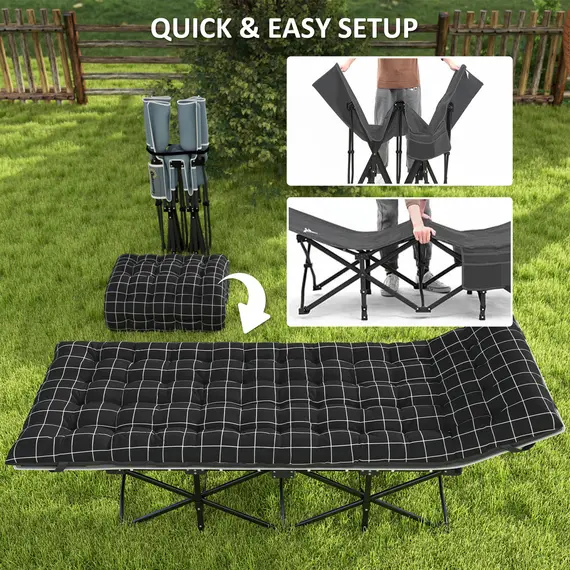 Buy 67cm Wide Folding Bed, Camping Cot for Adults with Mattress, Storage Pocket, Carry Bag, Max Load 150kg, Black, 7 image