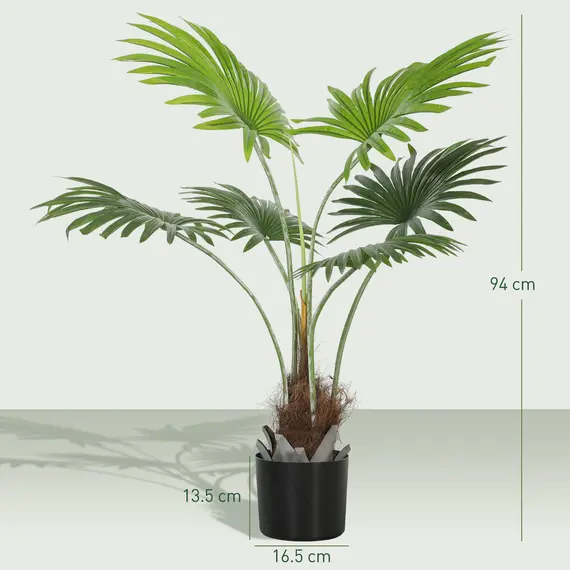 Buy 94cm Artificial Palm Tree, Decorative Artificial Plant with Lifelike PEVA Leaves and Coconut Coir, Fake Tree with Plastic Pot and Flocking for Home Office Decor, Green, 3 image