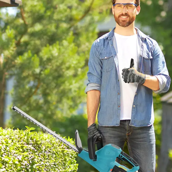 Buy 20" Cordless Hedge Trimmer, 18V Electric Hedge Cutter with 51cm Dual Action Blade, 2 x 4000mAh Batteries and Brushless Motor for Garden Branches, Shrubs, Twigs, Blue, 9 image