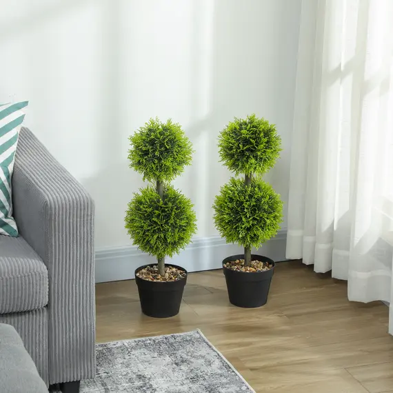 Buy Set of 2 Decorative Artificial Trees, Topiary Ball-shaped Boxwood Trees in Pot, Fake Plants for Home Indoor outdoor Decor, 60cm, 2 Tree Balls, 8 image