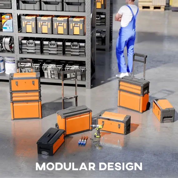 Buy 3-in-1 Stackable Rolling Tool Box - Orange, 4 image