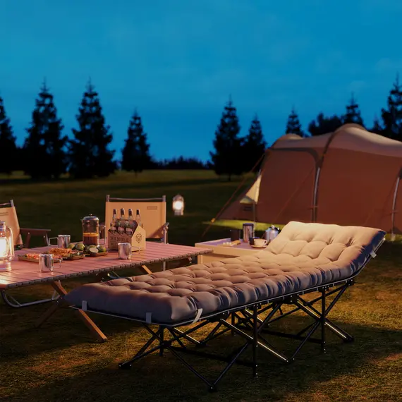 Buy 68cm Wide Folding Bed, Camping Cot for Adults with Mattress, Carry Bag, Storage Pocket, Max Load 150kg, Light Grey, 8 image