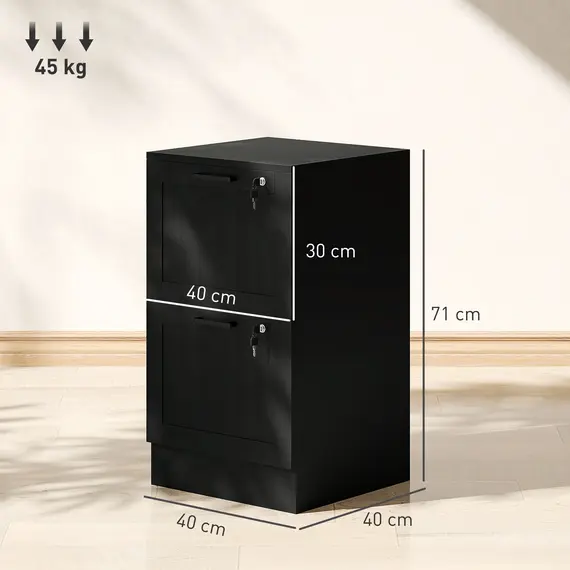 Buy 2 Drawer Filing Cabinet with Lock, Office Storage Cabinet with Adjustable Hanging Bars for A4 Letter Size Files, Black, 3 image