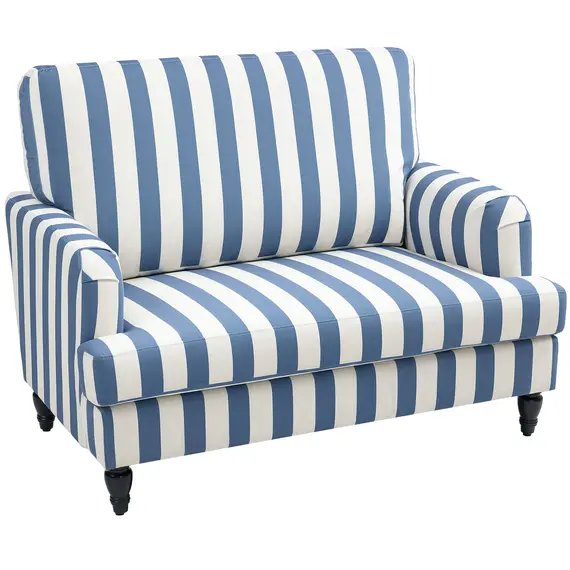 Buy Modern Cuddle Chair, Velvet Single Sofa Armchair with Stripe, Turned Legs and Wide Seat, Upholstered Snuggle Chair for Living Room, Bedroom, Blue and White