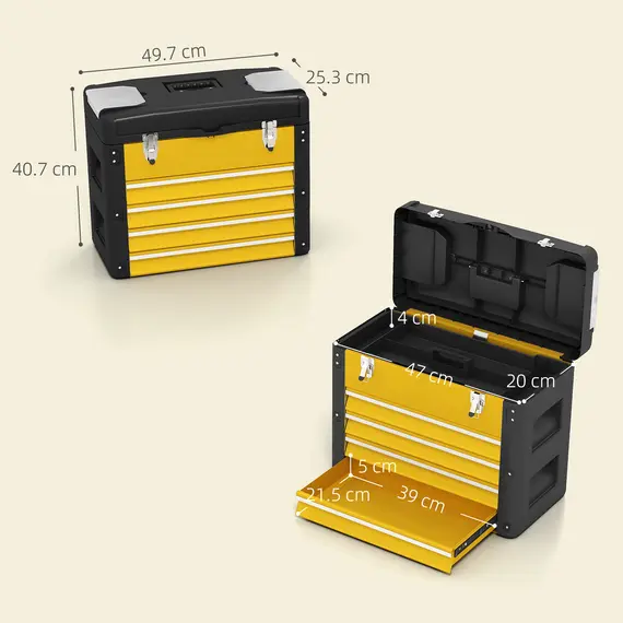 Buy 4 Drawers Large Toolbox - Yellow, 3 image