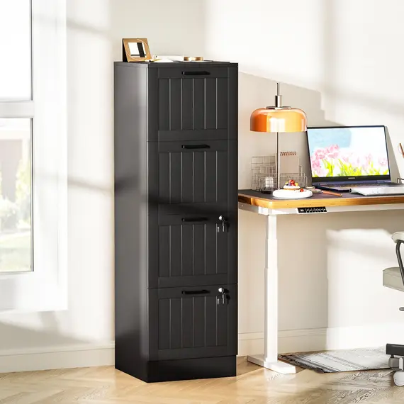 Buy 4 Drawer Filing Cabinet with Lock, Office Storage Cabinet with Adjustable Hanging Bars for A4 Letter Size Files, Black, 2 image