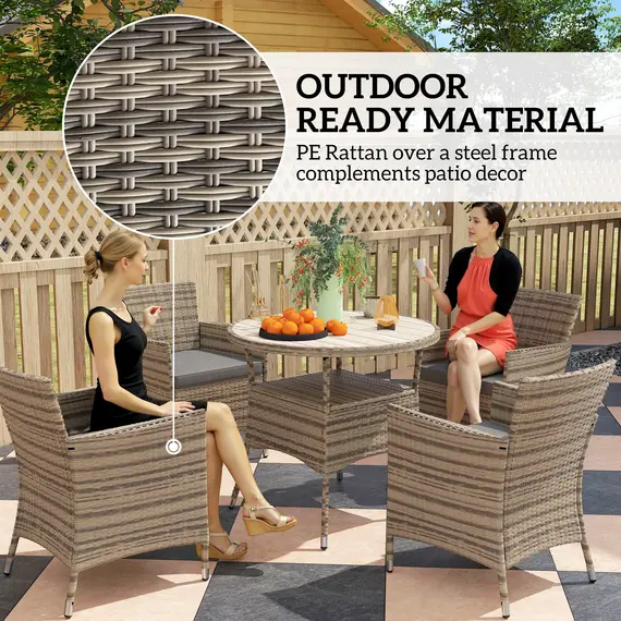 Buy Five-Piece Rattan Garden Set, with Two-Tier Table - Grey, 7 image