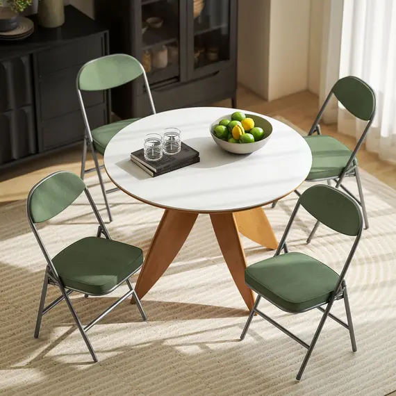 Buy Set of Four Folding Corduroy Seat Chairs - Green, 8 image